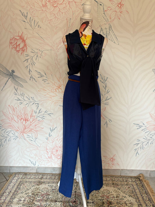 Pantaloni blu fondo ampio
